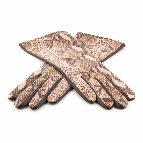 Women's Leather Gloves with Snake Skin Imitation