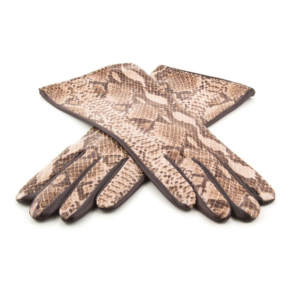 Women's Leather Gloves with Snake Skin Imitation