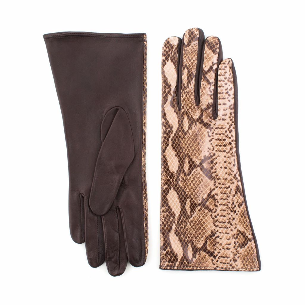 Women's Leather Gloves with Snake Skin Imitation