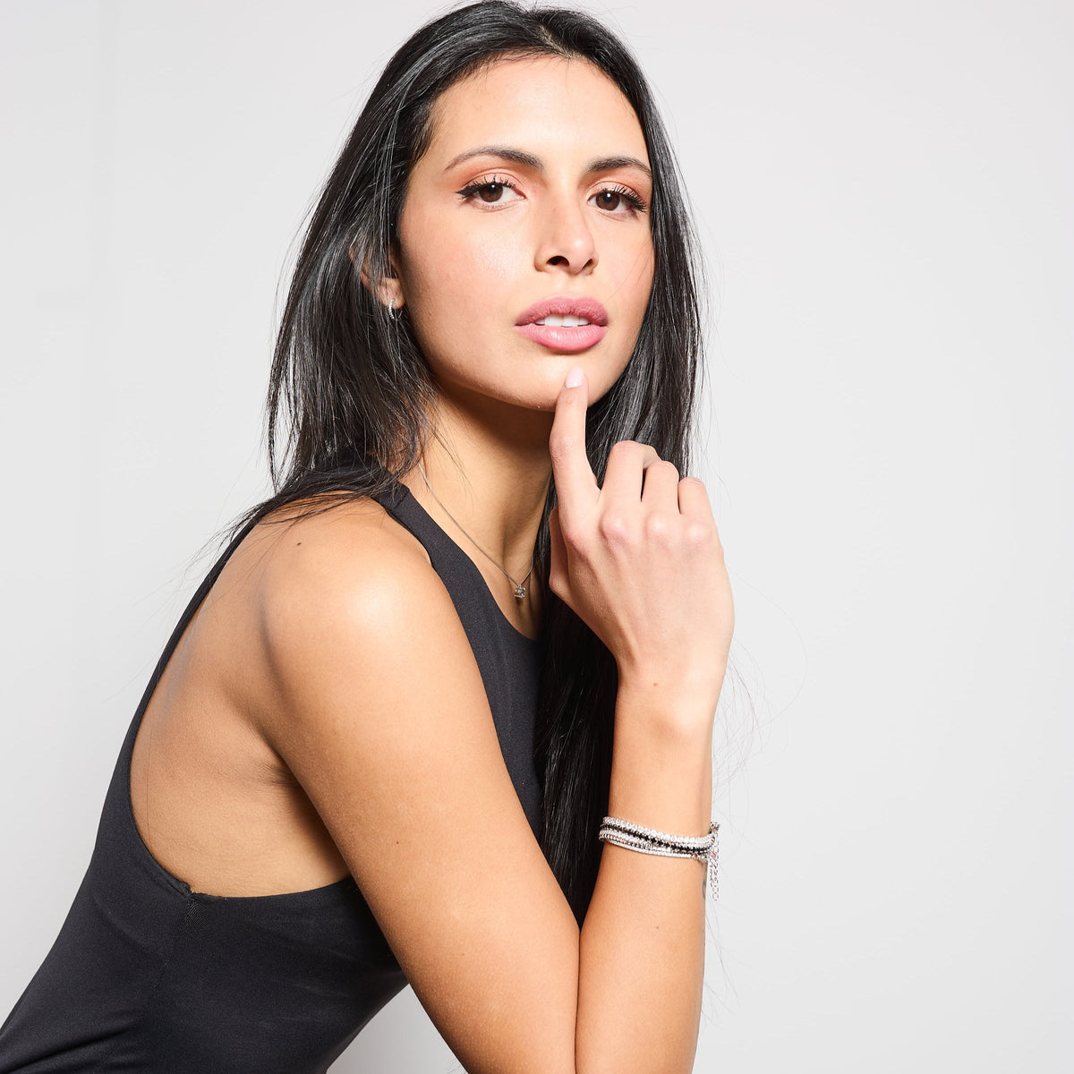 Rhodium-plated silver tennis bracelet with black zircons mm 3.0
