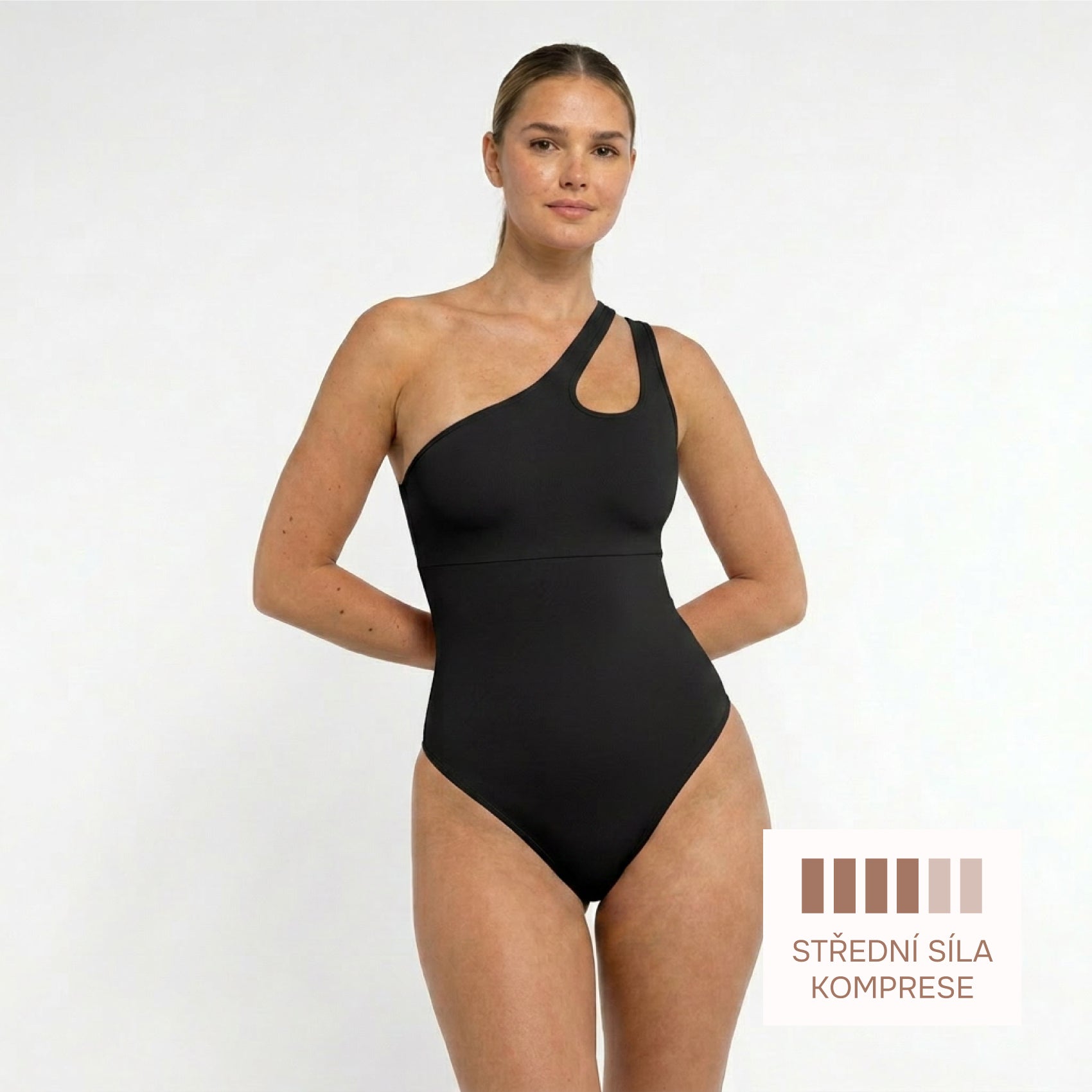 Shaping bodysuit with asymmetrical side straps, BLACK size other: M/L