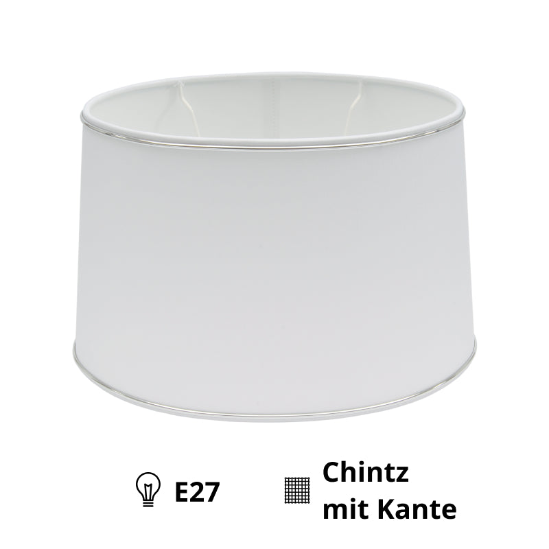 Various Oval Lampshade - Ø25, 30 or 35 cm – Chintz - White with Glossy Silver Edge