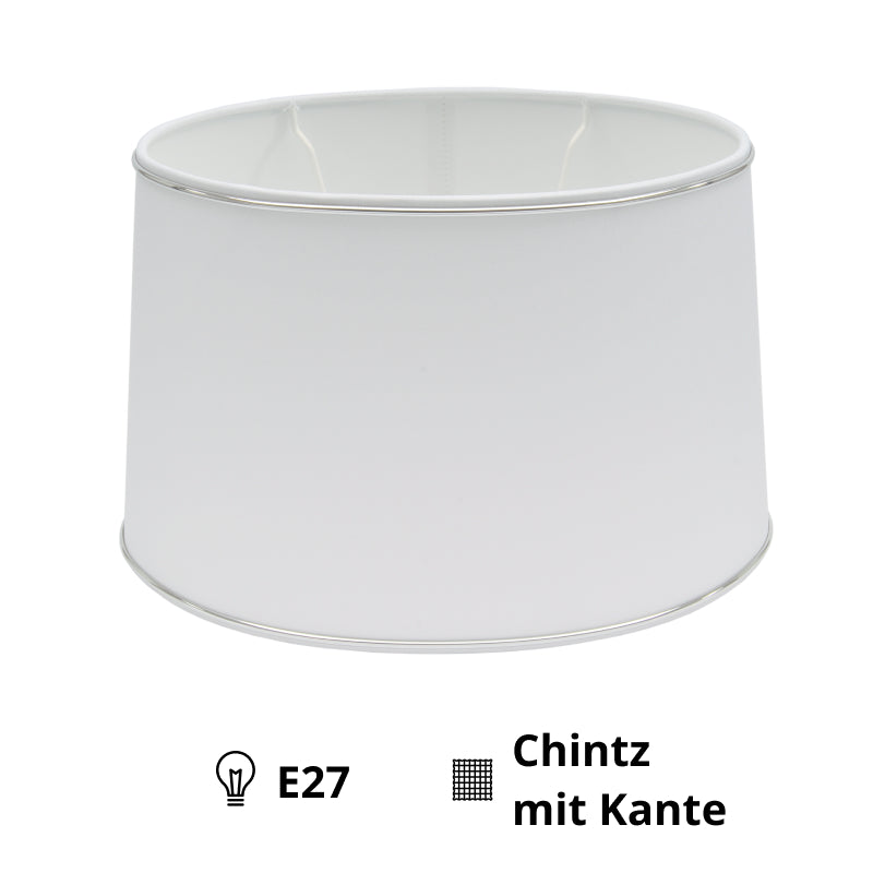 Various Oval Lampshade - Ø25, 30 or 35 cm – Chintz - White with Glossy Silver Edge