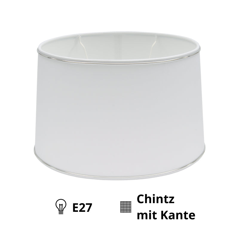 Various Oval Lampshade - Ø25, 30 or 35 cm – Chintz - White with Glossy Silver Edge