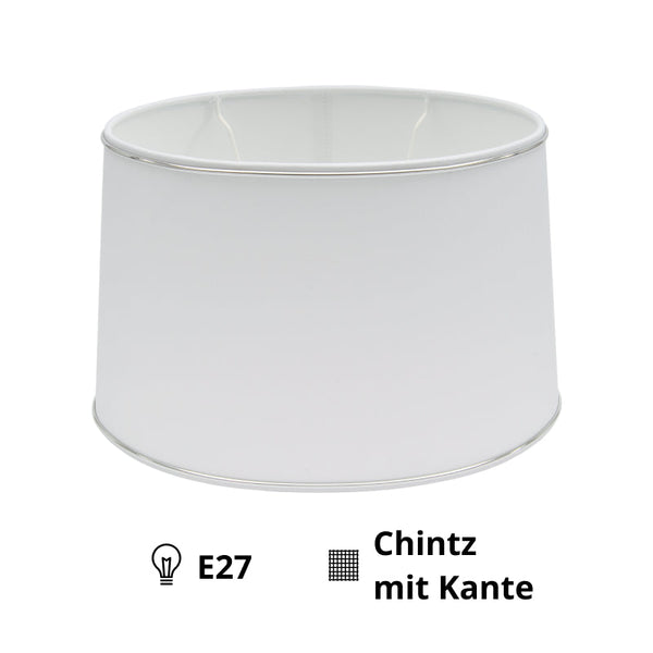 Various Oval Lampshade - Ø25, 30 or 35 cm – Chintz - White with Glossy Silver Edge