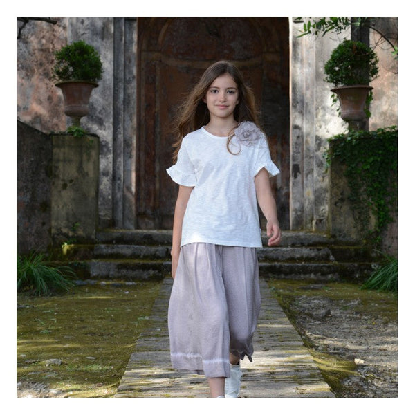 Flame Jersey T-shirt with Ruffled Sleeves
