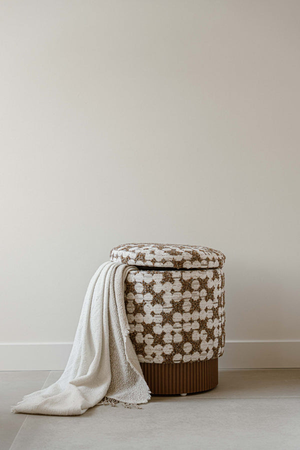 Indore Home - Saar - Poef - Ottomaans - Opbergruimte - Bruin - Beige (1 week levertijd!!)