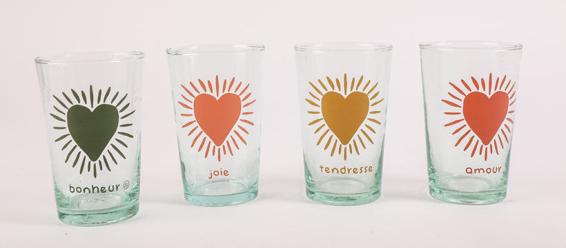 4 stackable Beldi glasses with sun hearts