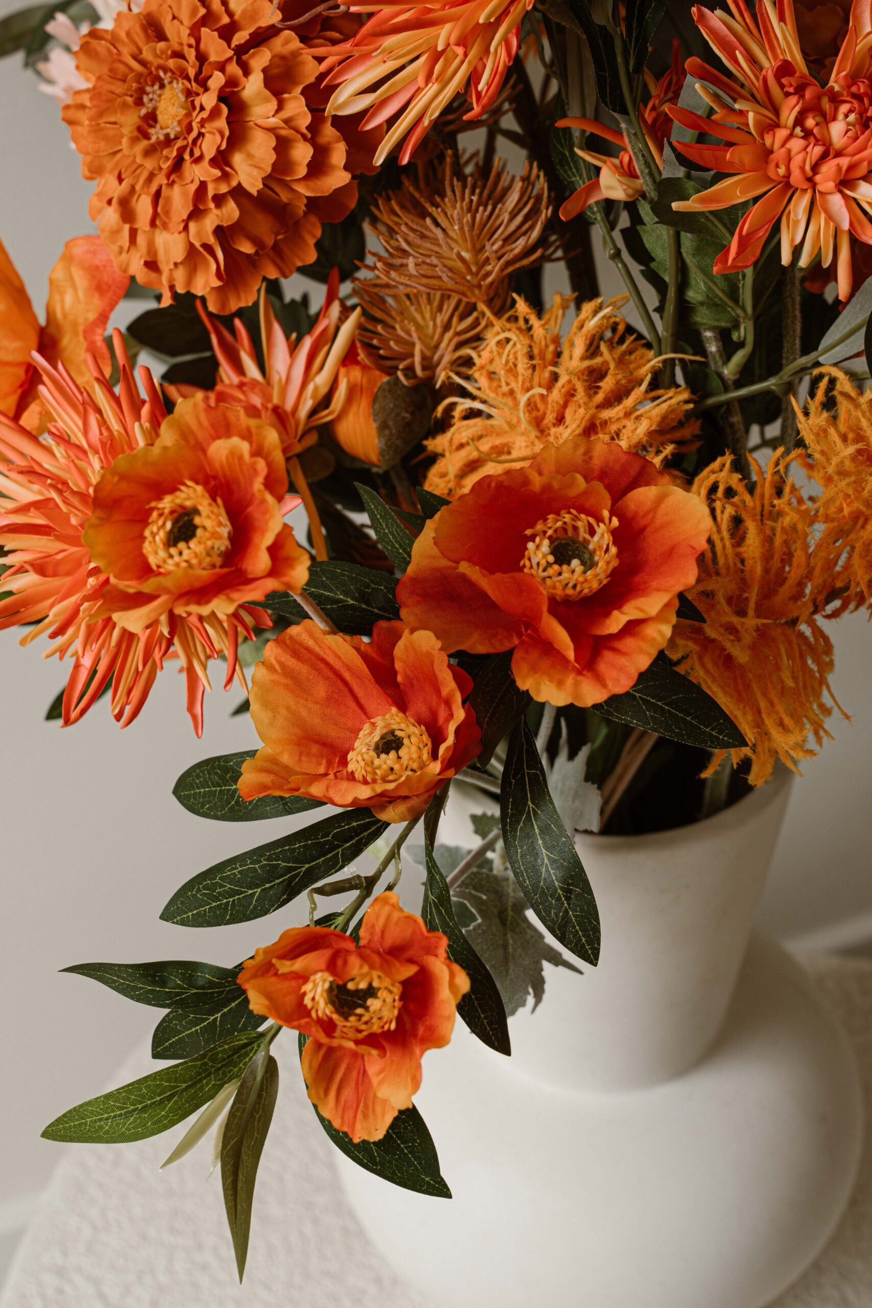Indore Silva - Poppy - Orange - 4 Flowers - Artificial Branch - Silk