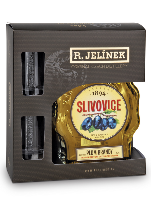 R. JELÍNEK Golden Slivovitz 45% 0.5l + 2 glasses