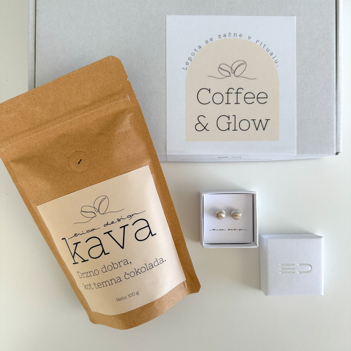 Káva & Lesk | Dárková sada Káva + Náušnice s žárovkou