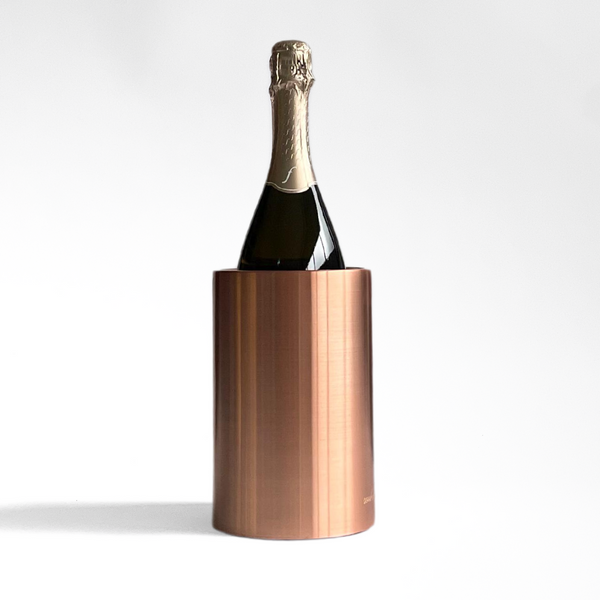 Coolenator copper deluxe design wine cooler with a bottle of wine