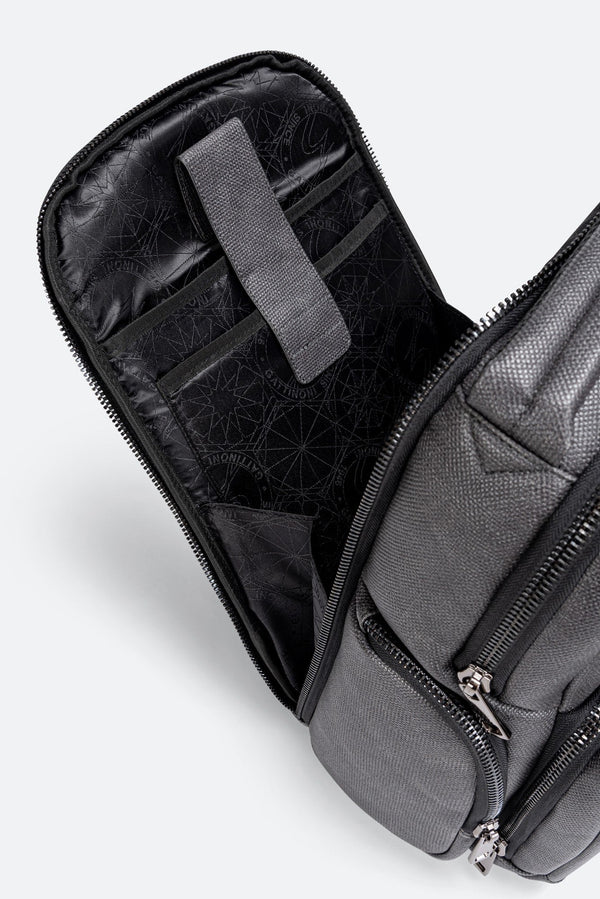 Tristan Textured Blue Backpack with logo and front logo band