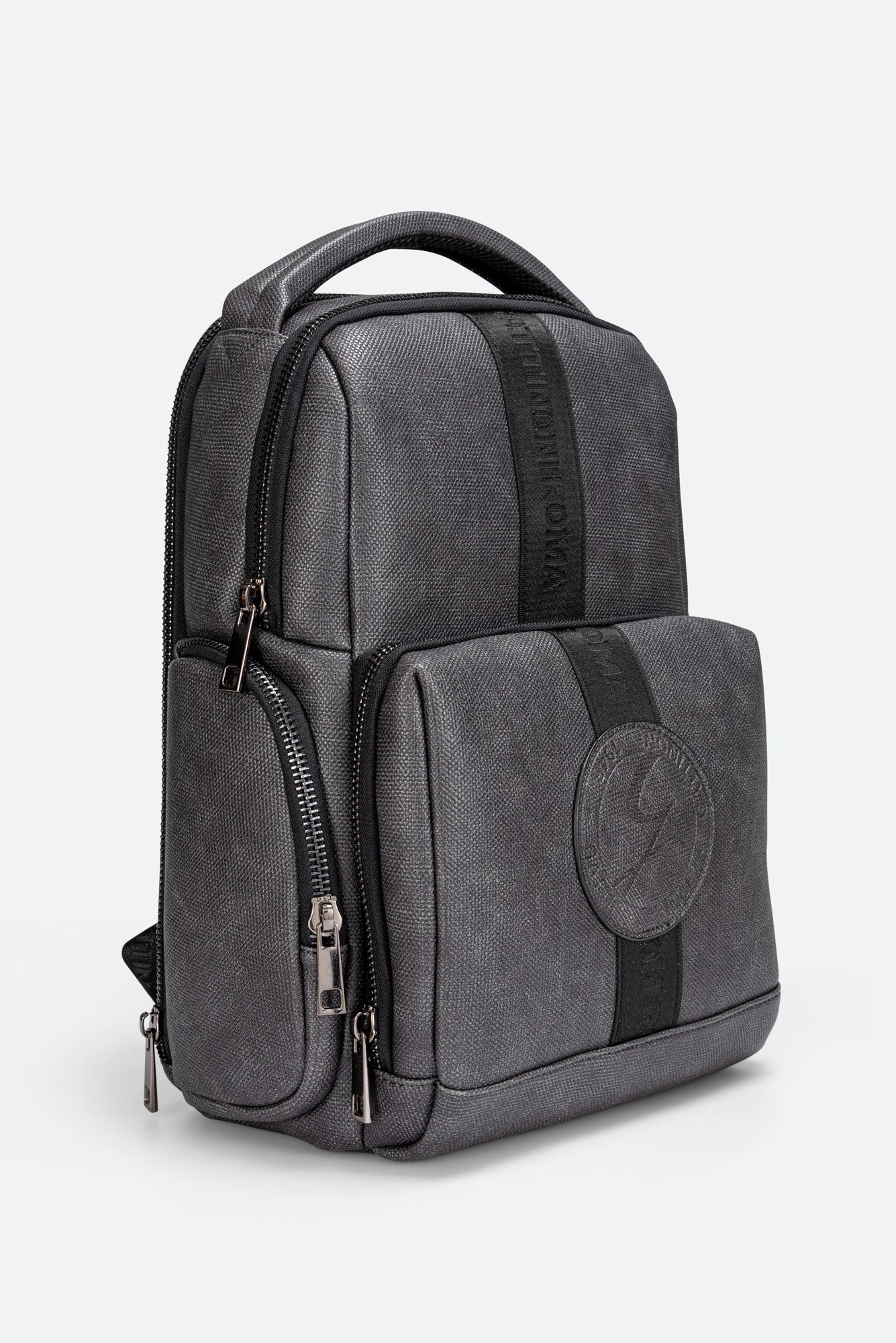 Tristan Textured Blue Backpack with logo and front logo band