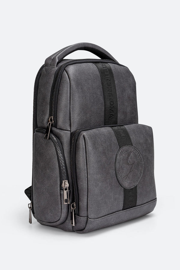 Tristan Textured Blue Backpack with logo and front logo band