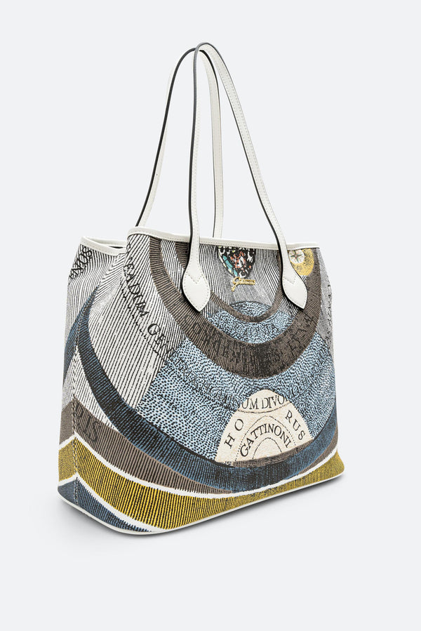 Bolsa de Compras Mediana Planetarium Luna Acabado en Cuero Blanco