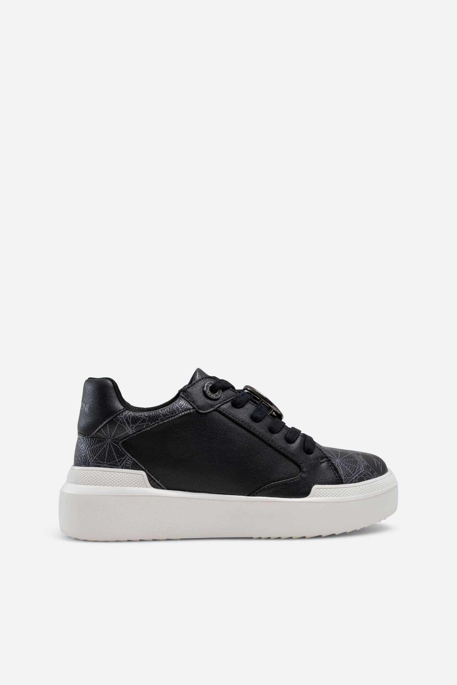 Leon Sneakers in Faux Leather with Teodosia Print in Black