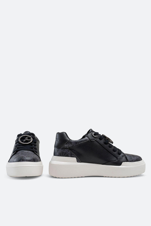 Leon Sneakers in Faux Leather with Teodosia Print in Black