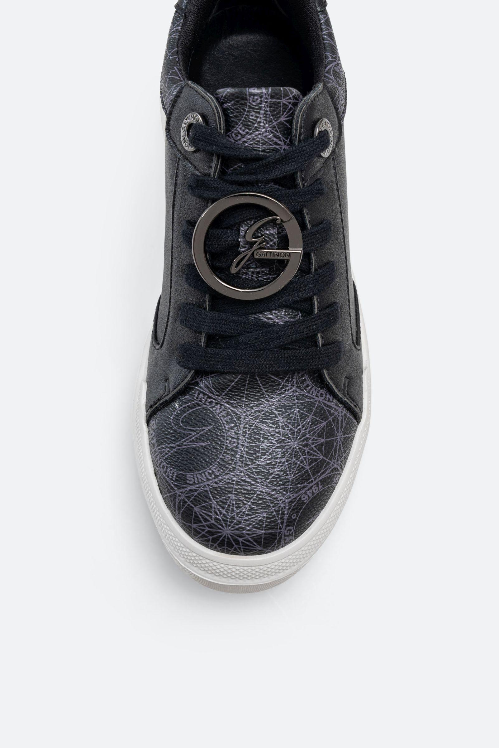 Leon Sneakers in Faux Leather with Teodosia Print in Black