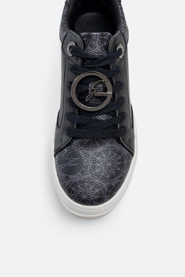 Leon Sneakers in Faux Leather with Teodosia Print in Black