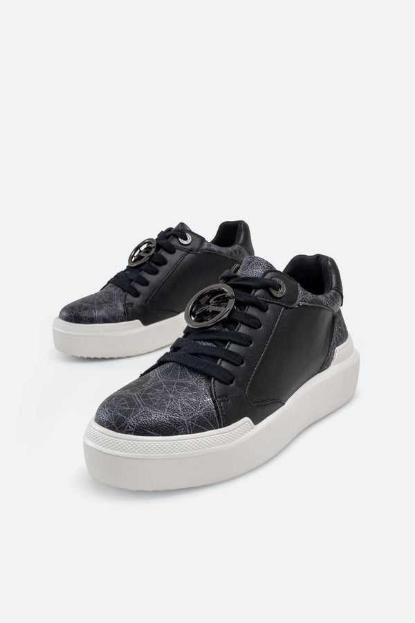 Leon Sneakers in Faux Leather with Teodosia Print in Black