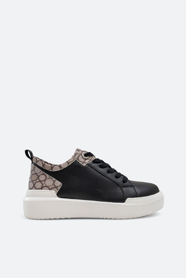 Leon Sneakers in Faux Leather with Geometric Print in Black