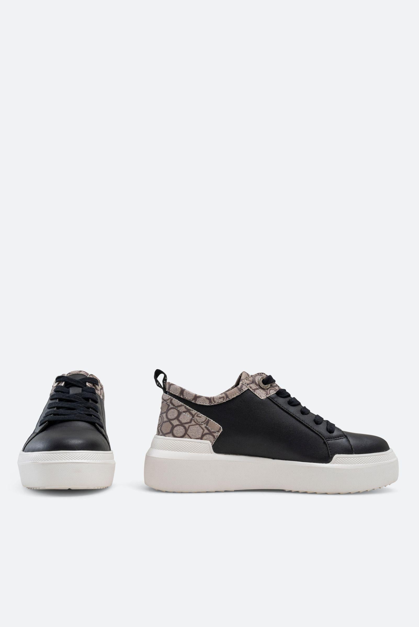 Leon Sneakers in Faux Leather with Geometric Print in Black