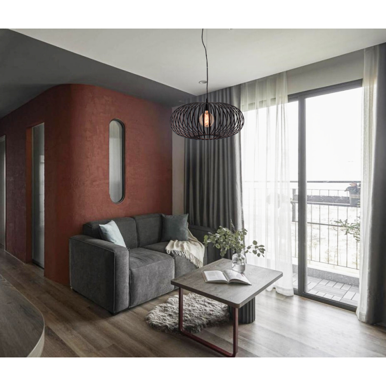 Chericoni Curvato Hängelampe, Ø60 cm, 1-flammig, E27, Schwarz, ideal als stilvoller Blickfang über Esstisch oder Wohnzimmerbereich.