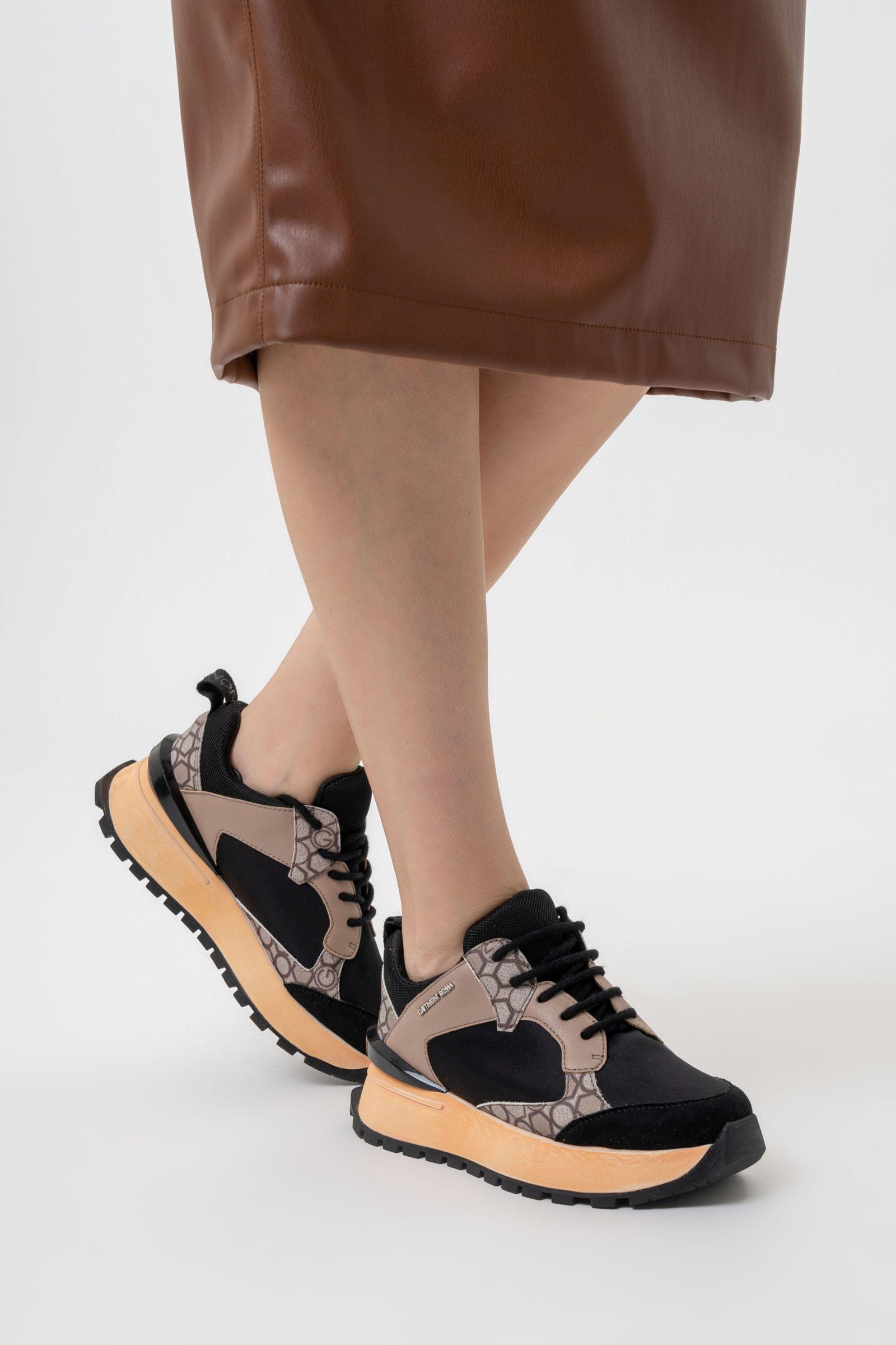 Nancy Sneaker in Black Geometric Print Fabric