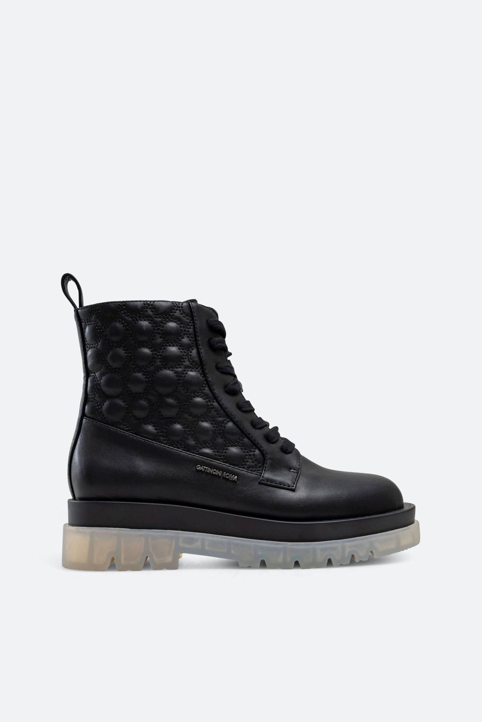 Russel Ankle Boot in Faux Leather with Geometric Print in Black