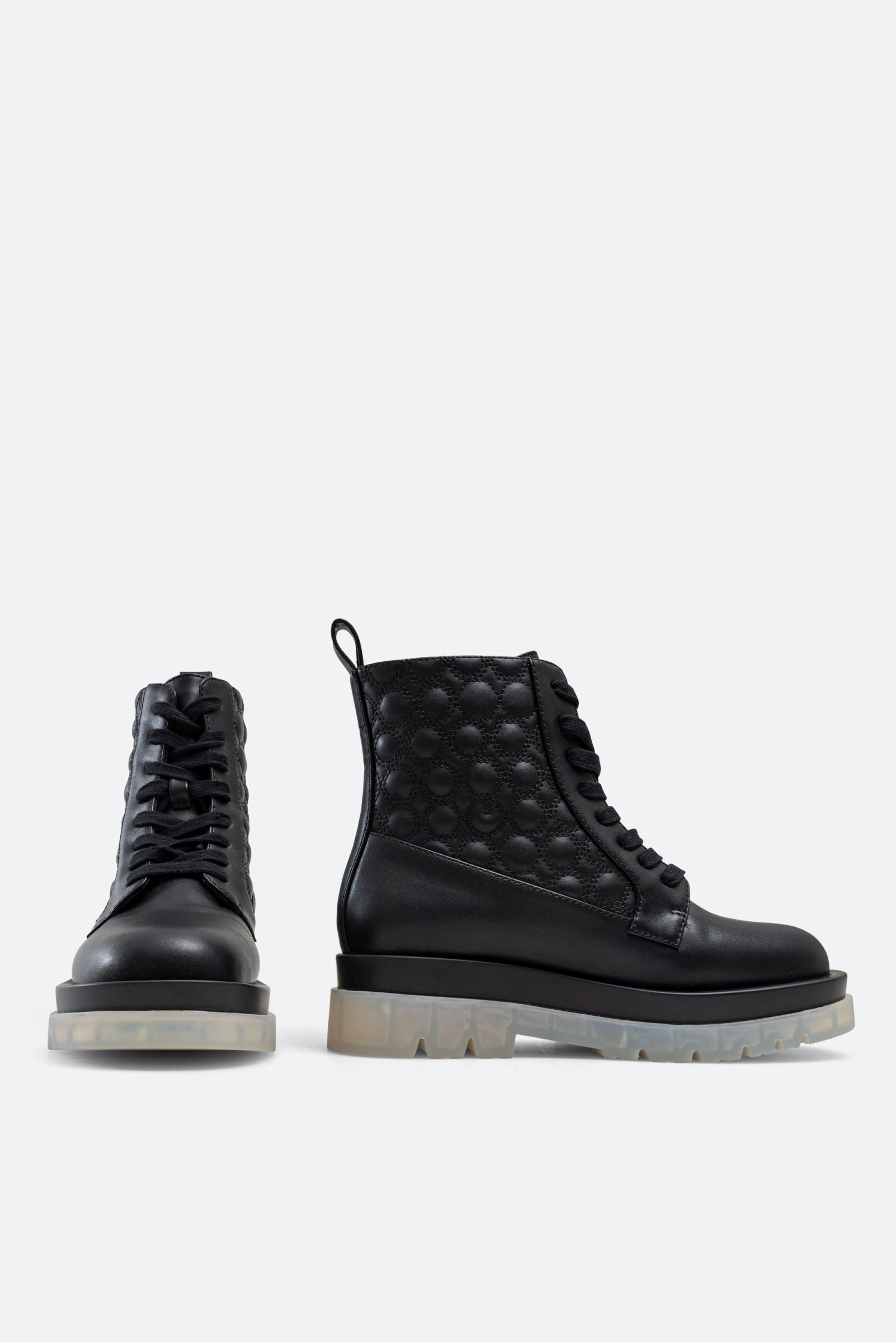 Russel Ankle Boot in Faux Leather with Geometric Print in Black