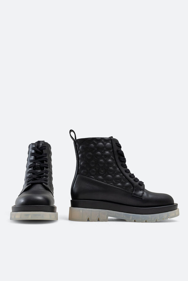 Russel Ankle Boot in Faux Leather with Geometric Print in Black