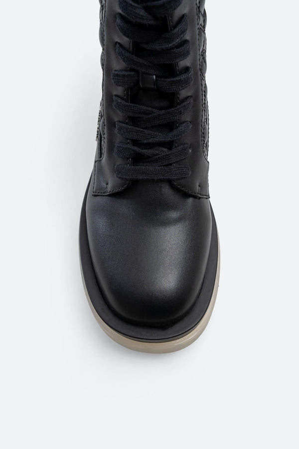 Russel Ankle Boot in Faux Leather with Geometric Print in Black