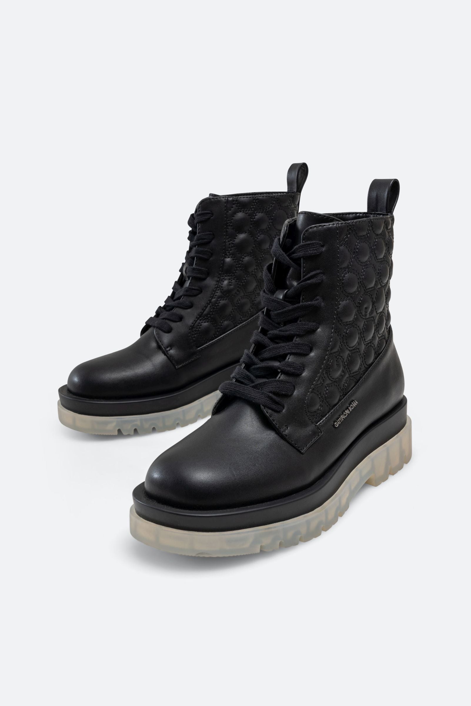 Russel Ankle Boot in Faux Leather with Geometric Print in Black