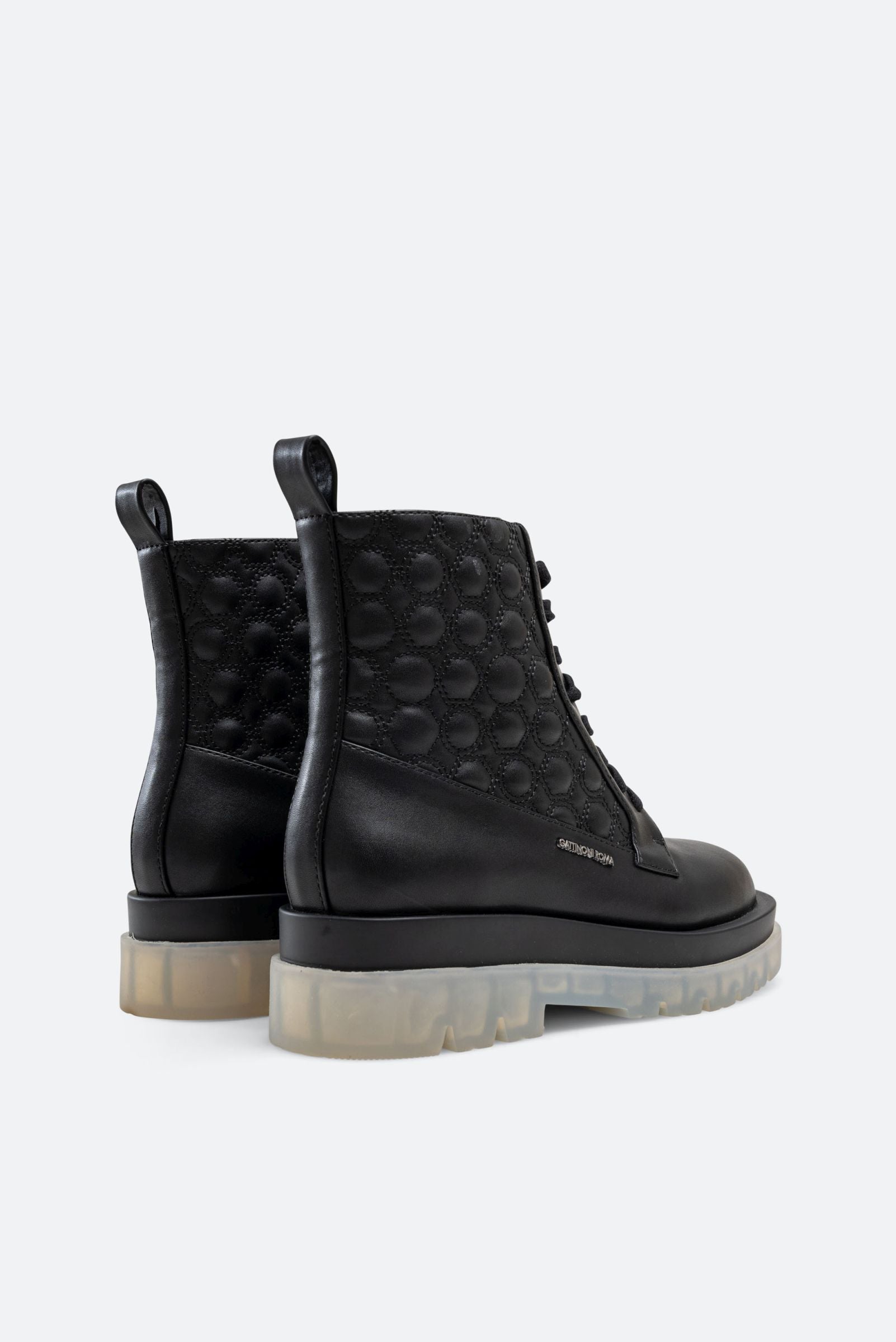 Russel Ankle Boot in Faux Leather with Geometric Print in Black