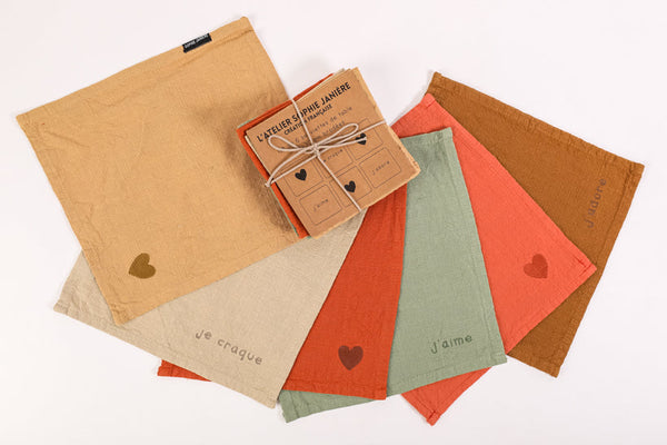 Set of 6 Heart Embroidered Cloth Napkins