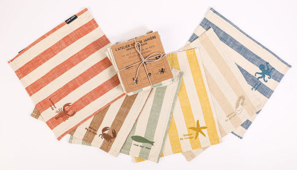 Set of 6 Table Napkins Embroidery Seaside (Stripes)