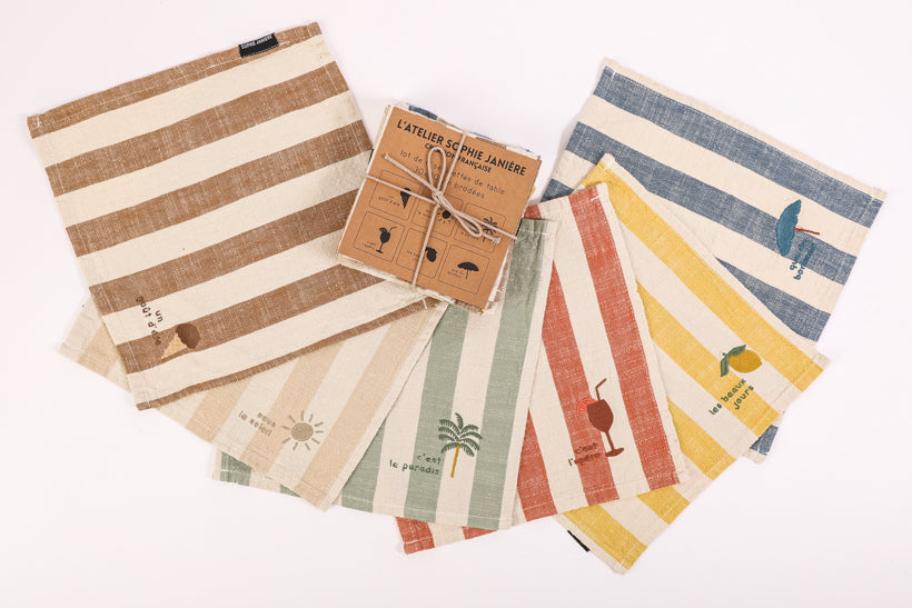 Set van 6 Geborduurde Tafelservetten (Strepen)