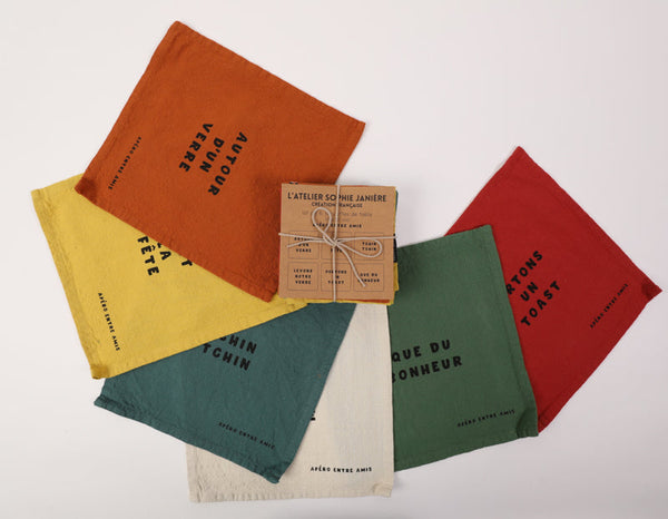 Ensemble de 6 Serviettes de Table pour l'Aperitif entre Amis