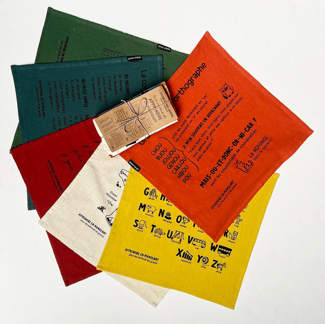 Set of 6 Table Napkins Learning While Eating