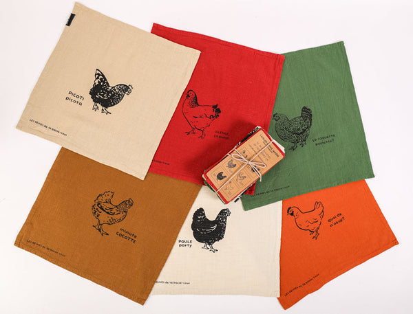 Lot de 6 serviettes de table les reines de la basse cour