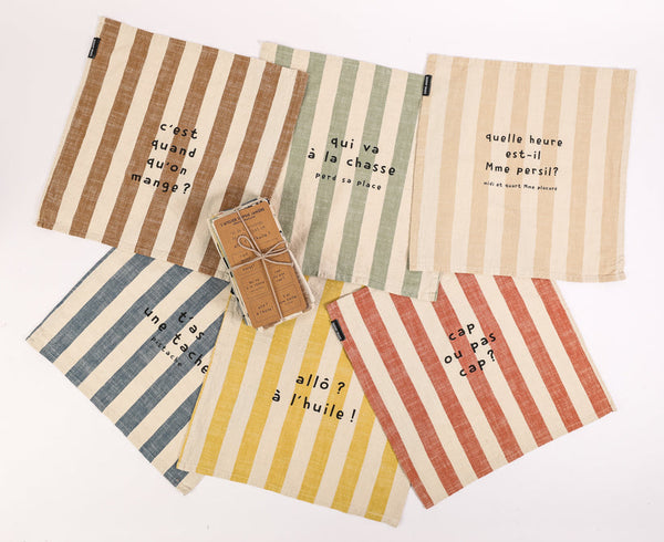 Set of 6 Table Napkins It's Time to Eat (Stripes)