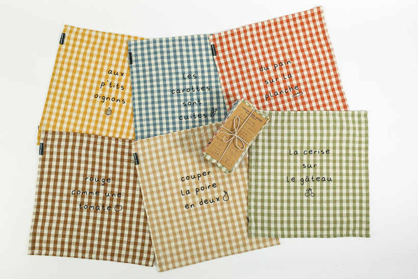Set of 6 Vichy Table Napkins with Little Onions