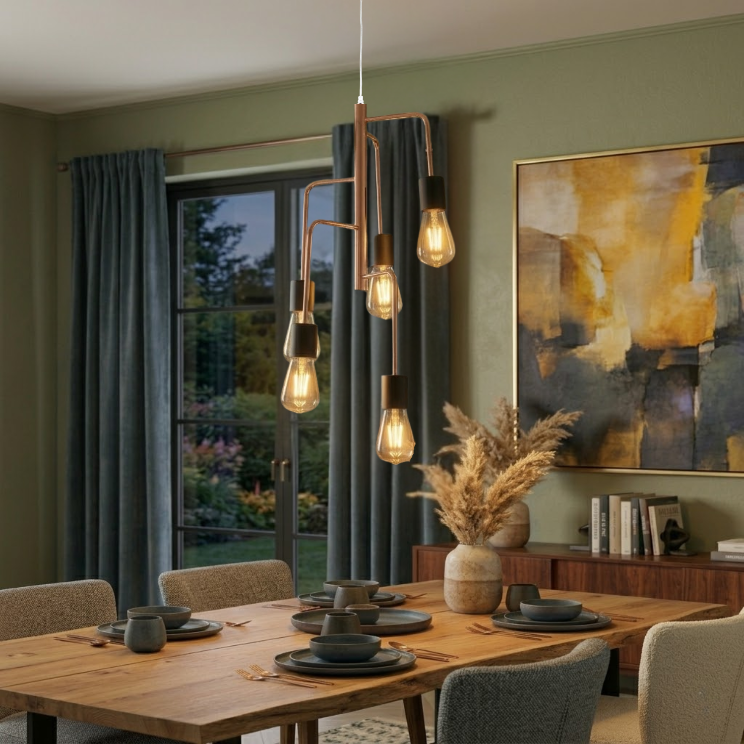 Lampada a sospensione Retro Chericoni – Rame – Nero – 5 Luci