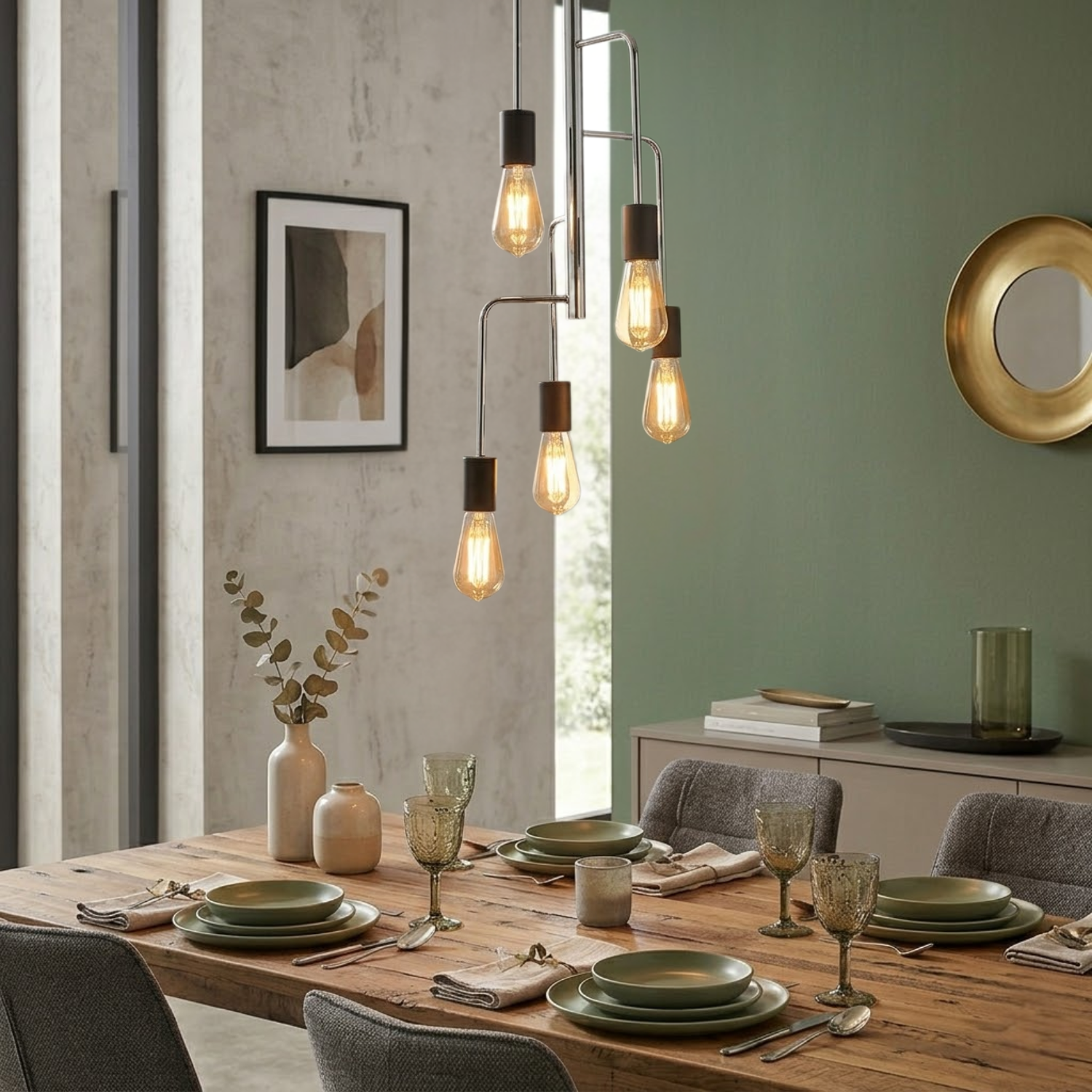 Chericoni Retro Pendant Lamp – Chrome – Black – 5 Lights