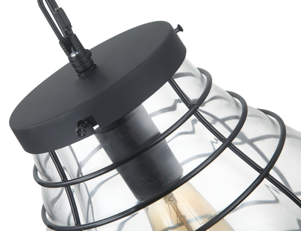 Strakke hanglamp Venezia in zwart met helder glas. Perfect voor een landelijke sfeer in jouw woonkamer of keuken.