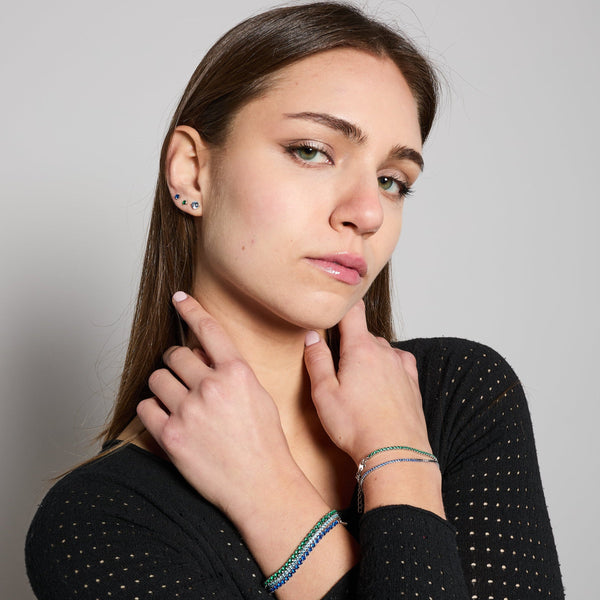 Rhodium-plated silver tennis bracelet with green zircons mm 2.0