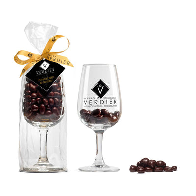 Verre gravé "Maison VERDIER" remplit de Raisins Dorés au Sauternes (150gr)