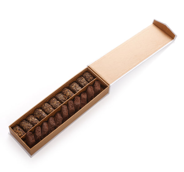 CADEAUBOX MET TWEE SPECIALITEITEN FEUILLANTS D'OR CHOKILAS - 175 GR