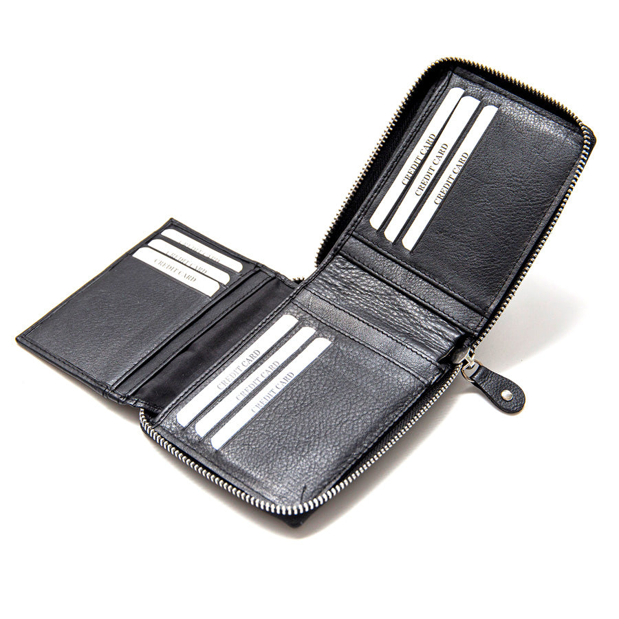 Black leather zip wallet